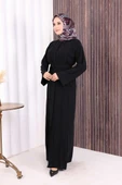 Boncuk İşlemeli Tam Boy Ferace 7894 Siyah thumbnail 3
