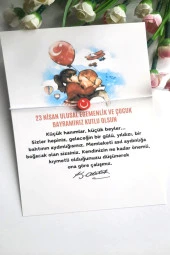 10 Adet Atatürk ve 23 Nisan Kartlı Bayrak Bileklik -Jelatinli Paket -23 Nisan Hediye - 1