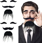 Siyah Renk Kendinden Yapışkanlı Takma Sakal Bıyık ve Kaş Seti - 1