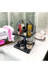 2 Katlı Üçgen Siyah Metal Banyo, Mutfak, Makyaj Organizatörü - Model 3 - 2