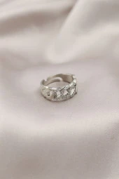 Gümüş Renk Metal Zincir Model Taşlı Kadın Yüzük thumbnail 1