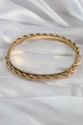 316L Çelik Gold Renk Burgu Zincir Model Kadın Kelepçe thumbnail 2