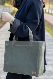 Mumlu Kanvas Çanta Haki Renk thumbnail 3