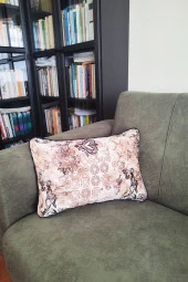 Biyeli Yastık Kırlent Kılıfı Desenli Kahve 50X30 - 1