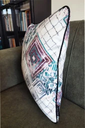 Biyeli Yastık Kırlent Kılıfı Desenlı Kare Mor 45x45 thumbnail 2