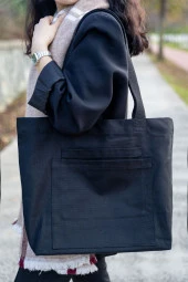 Kanvas  Omuz Çantası Su Geçirmeyen  Kumaş Siyah Renk thumbnail 3