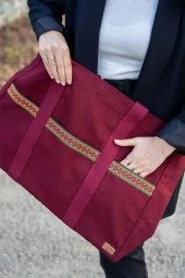 Kanvas  Omuz Çantası Su Geçirmeyen  Kumaş Battal Boy Bordo Renk thumbnail 3