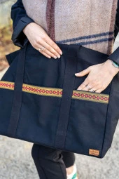 Kanvas  Omuz Çantası Su Geçirmeyen  Kumaş Battal Boy Siyah Renk thumbnail 3