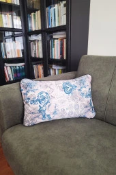 Biyeli Yastık Kırlent Kılıfı Desenli Mavi 50X30 thumbnail 1