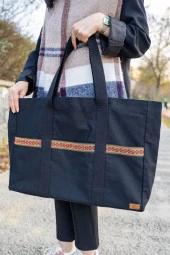 Kanvas  Omuz Çantası Su Geçirmeyen  Kumaş Battal Boy Siyah Renk thumbnail 2