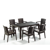 Novussi Liverno Rattan 6 Kişilik Masa Takımı Bahçe Takımı 90x150 Kahverengi - 1