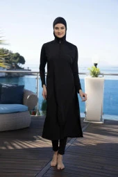 Estiva 22997 Siyah Uzun Tam Boy Tesettür Mayo - 4