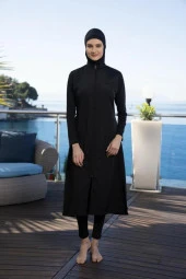 Estiva 22997 Siyah Uzun Tam Boy Tesettür Mayo - 6