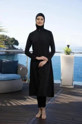 Estiva 22997 Siyah Uzun Tam Boy Tesettür Mayo - 8