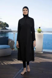 Estiva 22997 Siyah Uzun Tam Boy Tesettür Mayo - 9