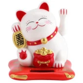 Maneki Neko El Sallayan Şans Kedisi Beyaz Solar Güneş Enerjili 7.5 cm thumbnail 1
