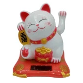 Maneki Neko El Sallayan Şans Kedisi Beyaz Solar Güneş Enerjili 7.5 cm thumbnail 3