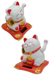 Maneki Neko El Sallayan Şans Kedisi Beyaz Solar Güneş Enerjili 7.5 cm thumbnail 11