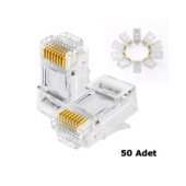 50 Adet Rj45 Konnektör Network Cat5 Cat6 Jak Jack Ethernet Uç - 1