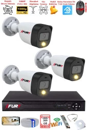 FURY 3 Kameralı 5Mp Lens 2 Mp Görüntü Gece Renkli Full Hd Ultra Led Akıllı Güvenlik Kamerası Seti 320GB thumbnail 1