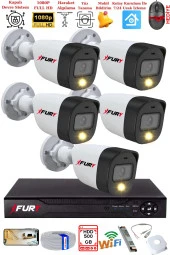 FURY 5 Kameralı 5Mp Lens 2 Mp Görüntü Gece Renkli Full Hd Ultra Led Akıllı Güvenlik Kamerası Seti 500GB - 1
