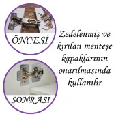 Dolap Kapak Taş Menteşe Tamir Sacı Pratik Onarım Kiti Krom Metal Yuva Tablası 6.5 x 9 cm (8 ADET) - 3