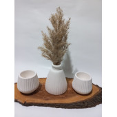 PAMPAS VAZOLU TABAKLI İKİLİ TEALİGHT MUMLUK SET BEYAZ - 1