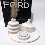 VİDA VAZO TABAKLI MUMLUK SET BEYAZ thumbnail 4