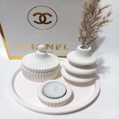 VİDA VAZO TABAKLI MUMLUK SET BEYAZ thumbnail 2