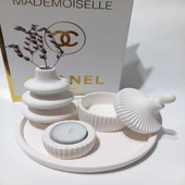 VİDA VAZO TABAKLI MUMLUK SET BEYAZ thumbnail 3