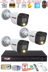 FURY 3 Kameralı 5Mp Lens 2 Mp Görüntü Gece Renkli Full Hd Ultra Led Akıllı Güvenlik Kamerası Seti 500GB thumbnail 1