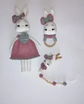 Süslü Tavşan Yeni Doğan Seti Amigurumi Organik Oyuncak - 3