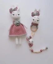 Süslü Tavşan Yeni Doğan Seti Amigurumi Organik Oyuncak - 4