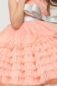Kız Çocuk Simli Fiyonk Detaylı Kat Kat Tüllü Somon Abiye thumbnail 3
