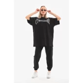 Lucky Life Unisex Taş Desenli Oversize T-Shirt - Beyaz - 4