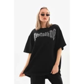 Lucky Life Unisex Taş Desenli Oversize T-Shirt - Beyaz - 2