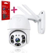 2.0 Mp Hd Lens İç Dış Mekan Suya Danıklı Ip Wifi Network Güvenlik Kamerası 32 Gb Hafıza Kartlı - 1