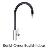 Esnek Kıvrılabilir Renkli Silikon Oynar Başlıklı Musluk Bataryası Başlığı Kubar - 5