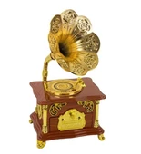 Nostaljik Tasarımlı Kurmalı ve Çekmeceli Gramofon Müzik Kutusu (kahverengi) - 3