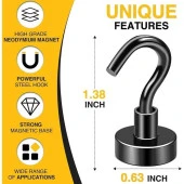 Valkyrie 10 Adet Neodyum Mıknatıs Askı Seti 14kg Taşıma Kanca Mutfak Buzdolabı Banyo Kapı Dolap Balkon Tekne Siyah - 2