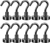 Valkyrie 10 Adet Neodyum Mıknatıs Askı Seti 14kg Taşıma Kanca Mutfak Buzdolabı Banyo Kapı Dolap Balkon Tekne Siyah - 4