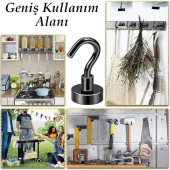 Valkyrie 10 Adet Neodyum Mıknatıs Askı Seti 14kg Taşıma Kanca Mutfak Buzdolabı Banyo Kapı Dolap Balkon Tekne Siyah - 5