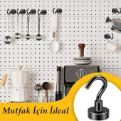 Valkyrie 10 Adet Neodyum Mıknatıs Askı Seti 14kg Taşıma Kanca Mutfak Buzdolabı Banyo Kapı Dolap Balkon Tekne Siyah - 10