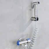 Valkyrie Paslanmaz Çelik Tuvalet Musluk Bide Seti Kolay Kurulum Kullanım Çift Çıkışlı Gümüş Evcil Hayvan Yıkama Aleti - 3