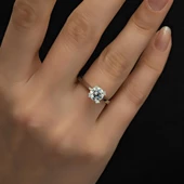 Kalpli Montür Swarovski Taşlı 925 Gümüş Tektaş Yüzük thumbnail 11