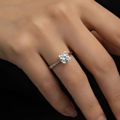 Kalpli Montür Swarovski Taşlı 925 Gümüş Tektaş Yüzük thumbnail 8