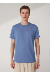 O Yaka Düz Mavi Erkek T-shirt Ts1014000281 - 3