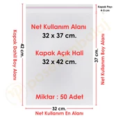 32 cm x 42 cm. Şeffaf Bantlı Jelatin - Yapışkanlı Poşet - 50 Adet - 1