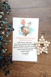 10 Adet Ahşap Anahtarlık - 23 Nisan Hediyesi - Okul Hediyesi - Kuşe Kartlı  Jelatinli thumbnail 2