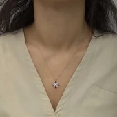 925 Ayar Gümüş Mor Taşlı Umut Çiçeği Gümüş Kolye thumbnail 1